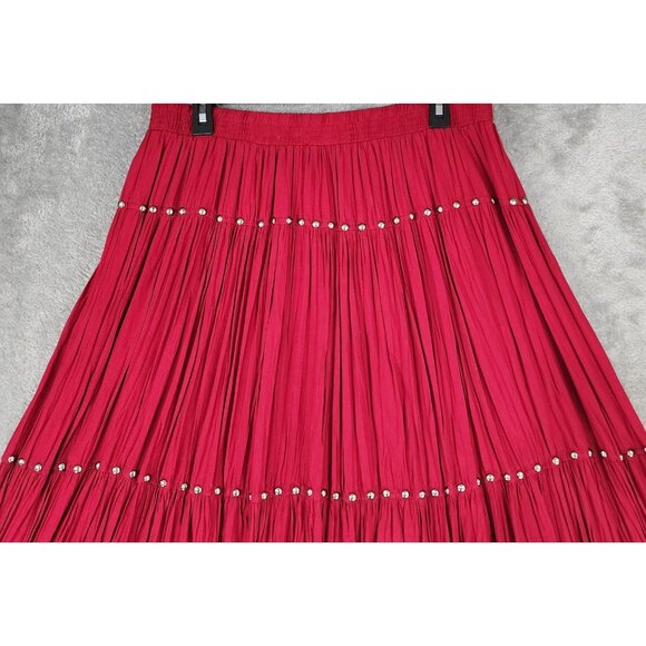 Stonebridge Skirt Womens Large Red Pleated Studded Boho 80s Retro Vintage Midi - Picture 6 of 10